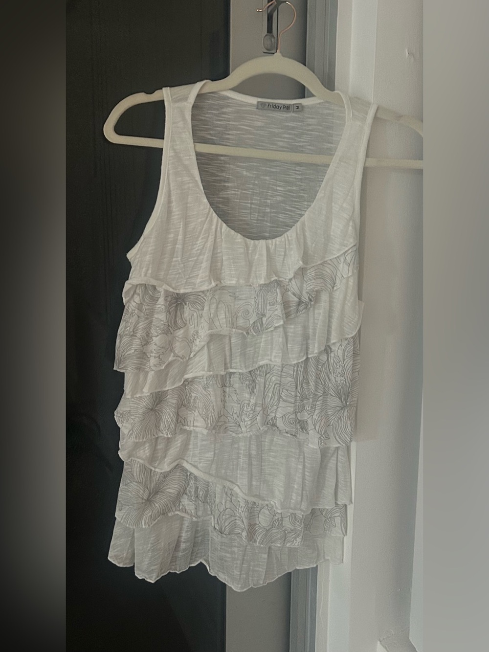 Ruffled Scoop-Neck Tank Top in White by
